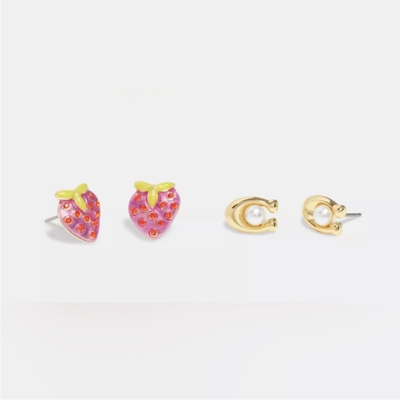 Coach Strawberry Signature Pearl Stud Earring Set NWT - Picture 1 of 4